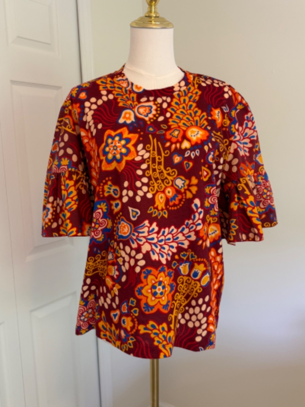 La DoubleJ Walk The Dog T-Shirt XL Floral Cotton Bell Sleeve Made in Italy